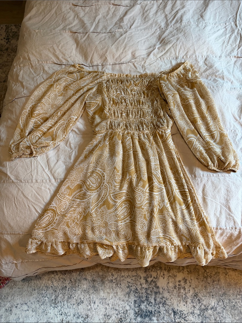 Off-Shoulder Paisley Mini Dress